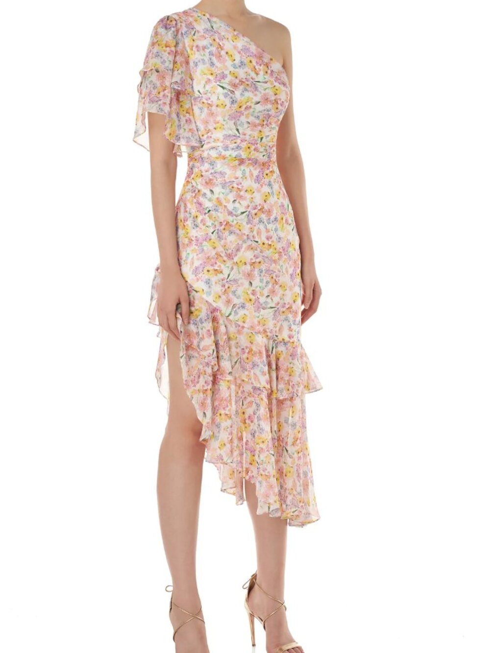 Amur Clayton Floral Print Silk One-Shoulder Dress